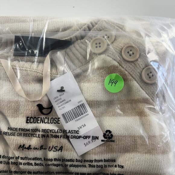 Lane Bryant Sweater White Tan Striped Button Stretch 14/16 Classic Preppy - Picture 16 of 16